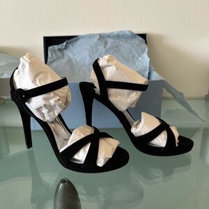 Prada Black Suede Crisscross Ankle-Strap Sandals